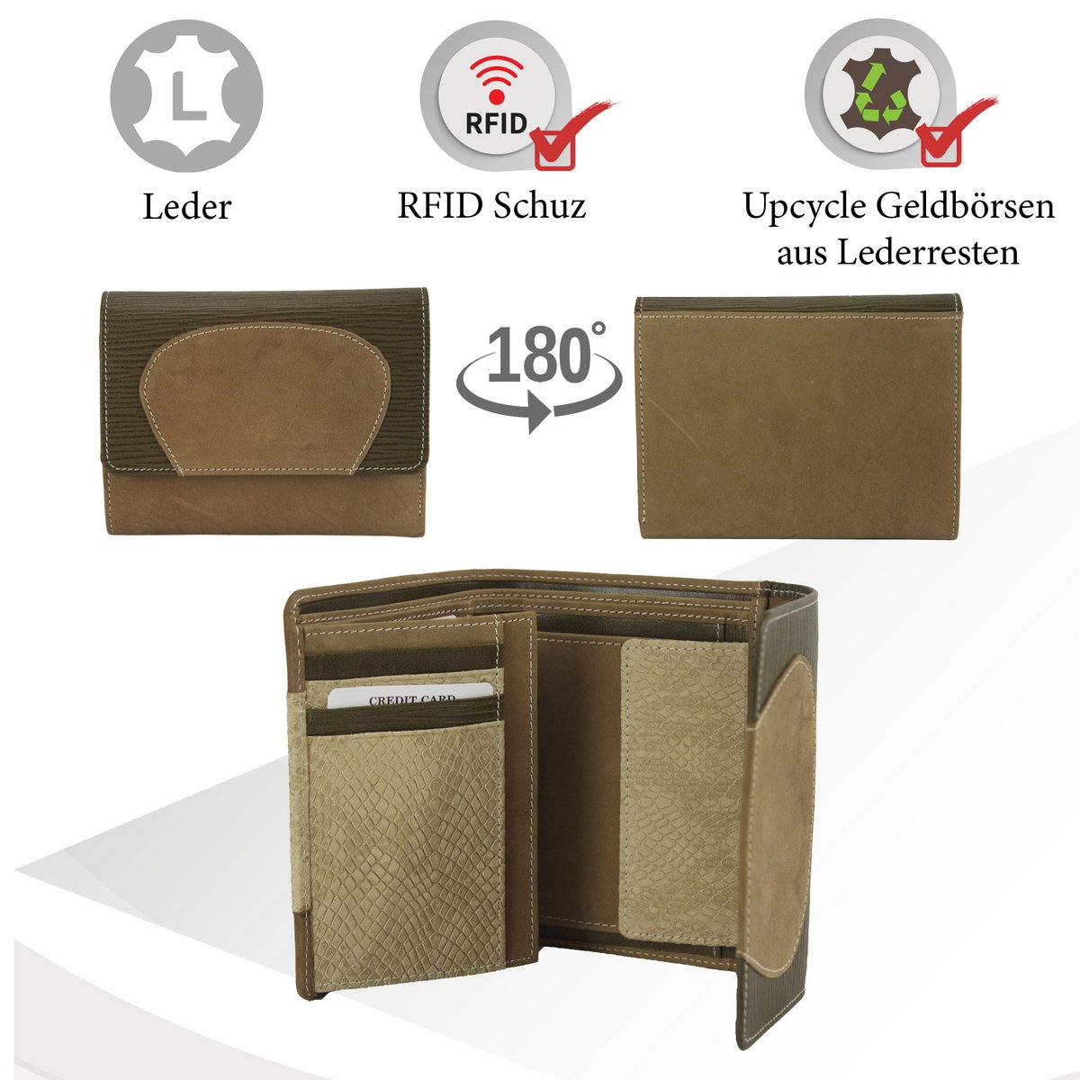 Sunsa damesportemonnee. Leren portemonnee. Portemonnee met RFID-bescherming. Portemonnee gemaakt van overgebleven leer. middelgrote portemonnee voor dames met veel creditcardvakjes - portemonnee voor dames, cadeau-idee