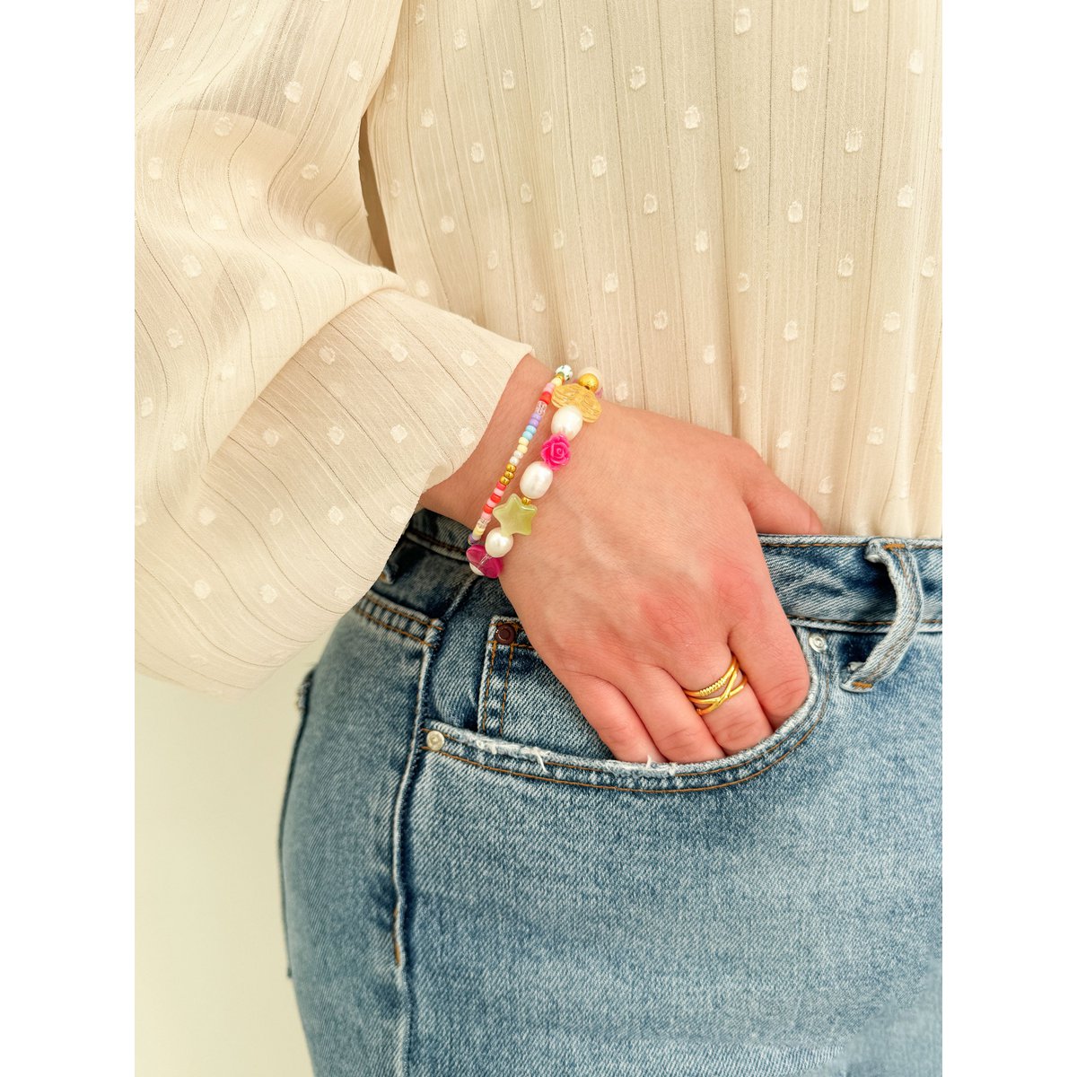 Perle armbånd regnbue multi -farver