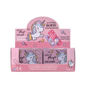 Einhorn, Metallbox mit Verbänden, vorgeschnitten, Kinder, Junior, Box mit 24 Verbänden, 10,9 x 8 x H.2 cm, TAKE CARE