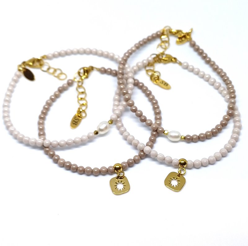 Pulsera circonitas cuentas redondas perla de agua dulce