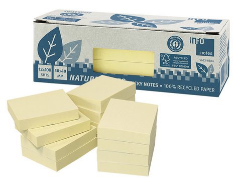 Info nature notes geel 50x40mm 12 blokken a 100 vel