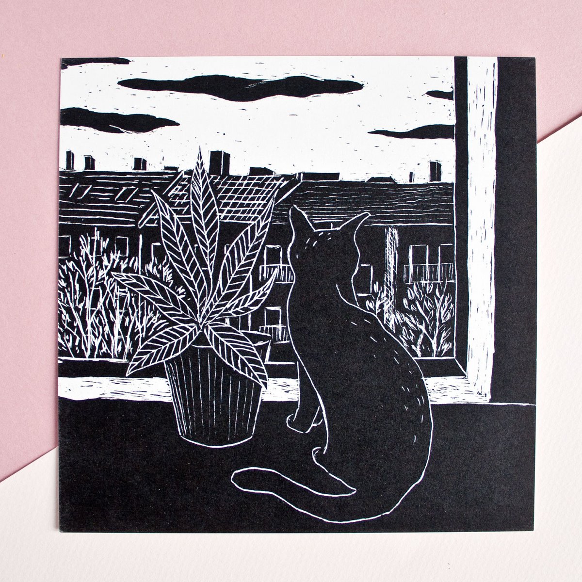 Postkarte | Katze & Pflanzen