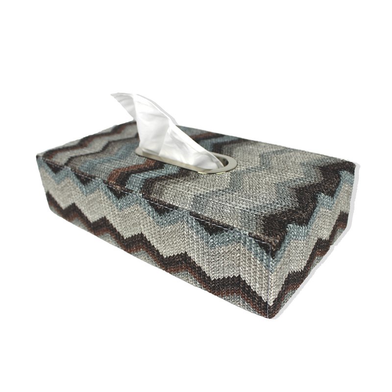 Tissue box zigzag gray blue pattern facial tissue box