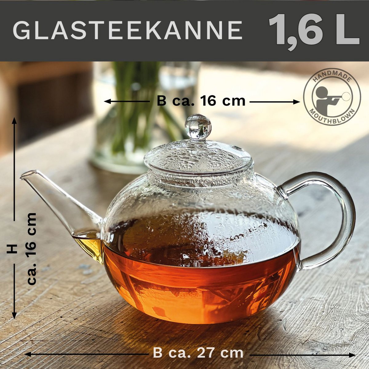 Creano Glas-Teekanne 1,6l mit Edelstahl-Sieb