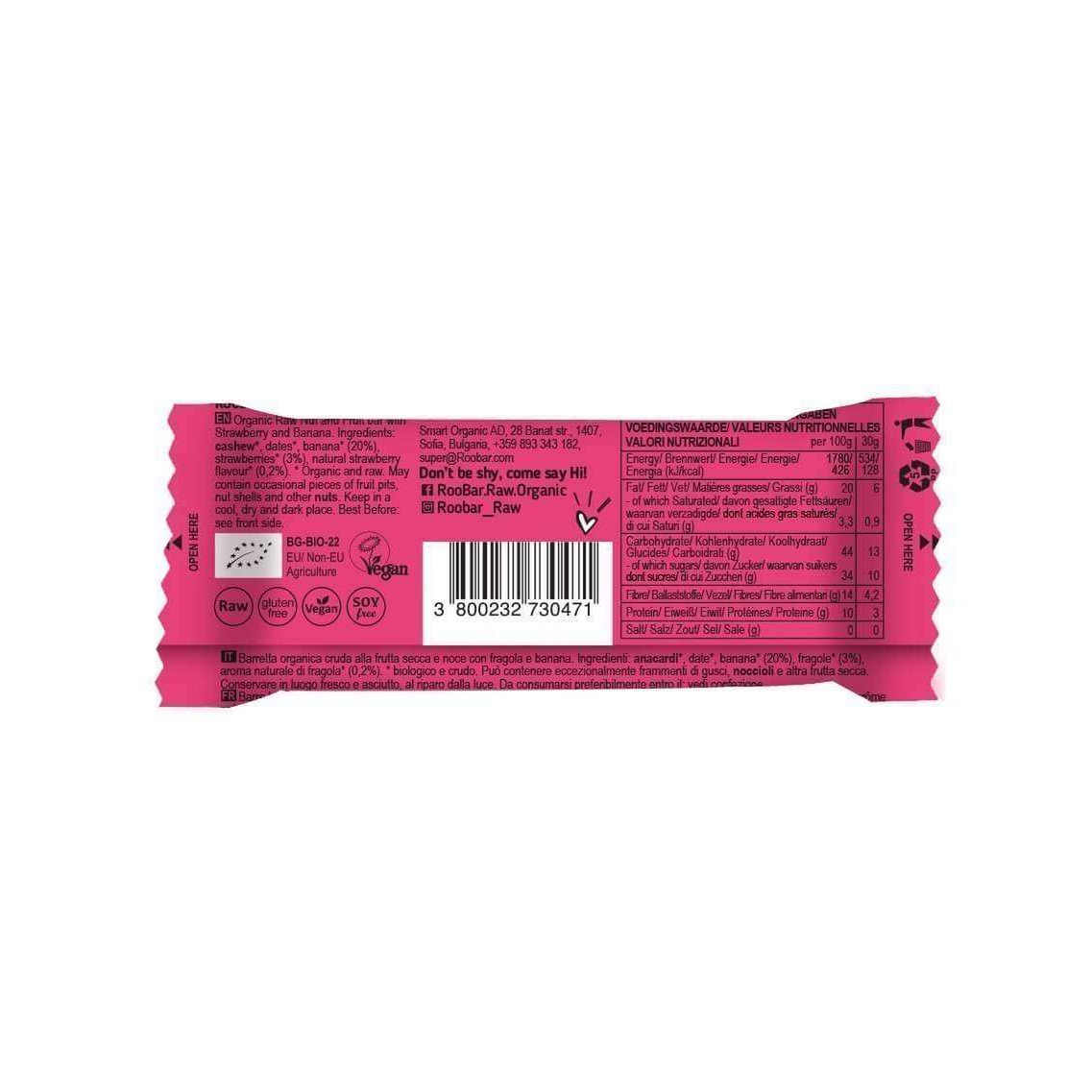 Strawberries 4ever Bar, organic, Roobar, 30g