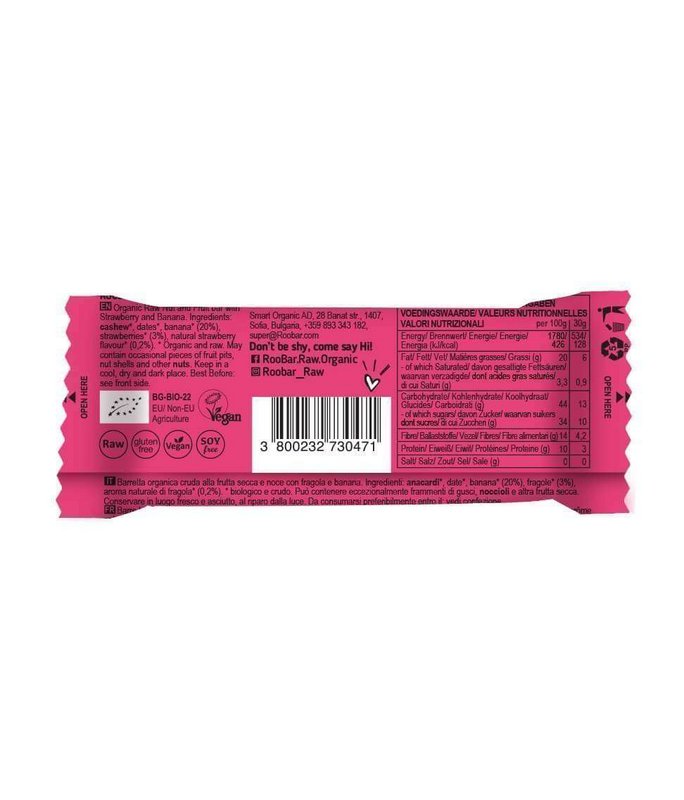 Strawberries 4ever Bar, organic, Roobar, 30g