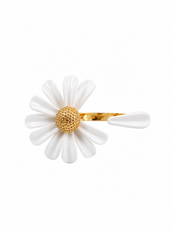 Luminous White Daisy Bloom Open Ring