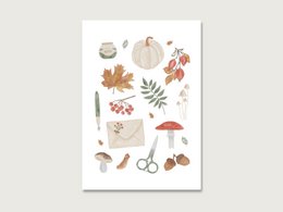Postkort | "Autumn Whisper Collage" P_62 | Akvarel | Vandfarve | Illustration | Natur | Græskar | Blade | Hyggelig || Hjerte & papir