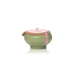 Green ceramic bowl containing dried oregano spice, with wooden spoon. Oregano 15gr, single spice product.