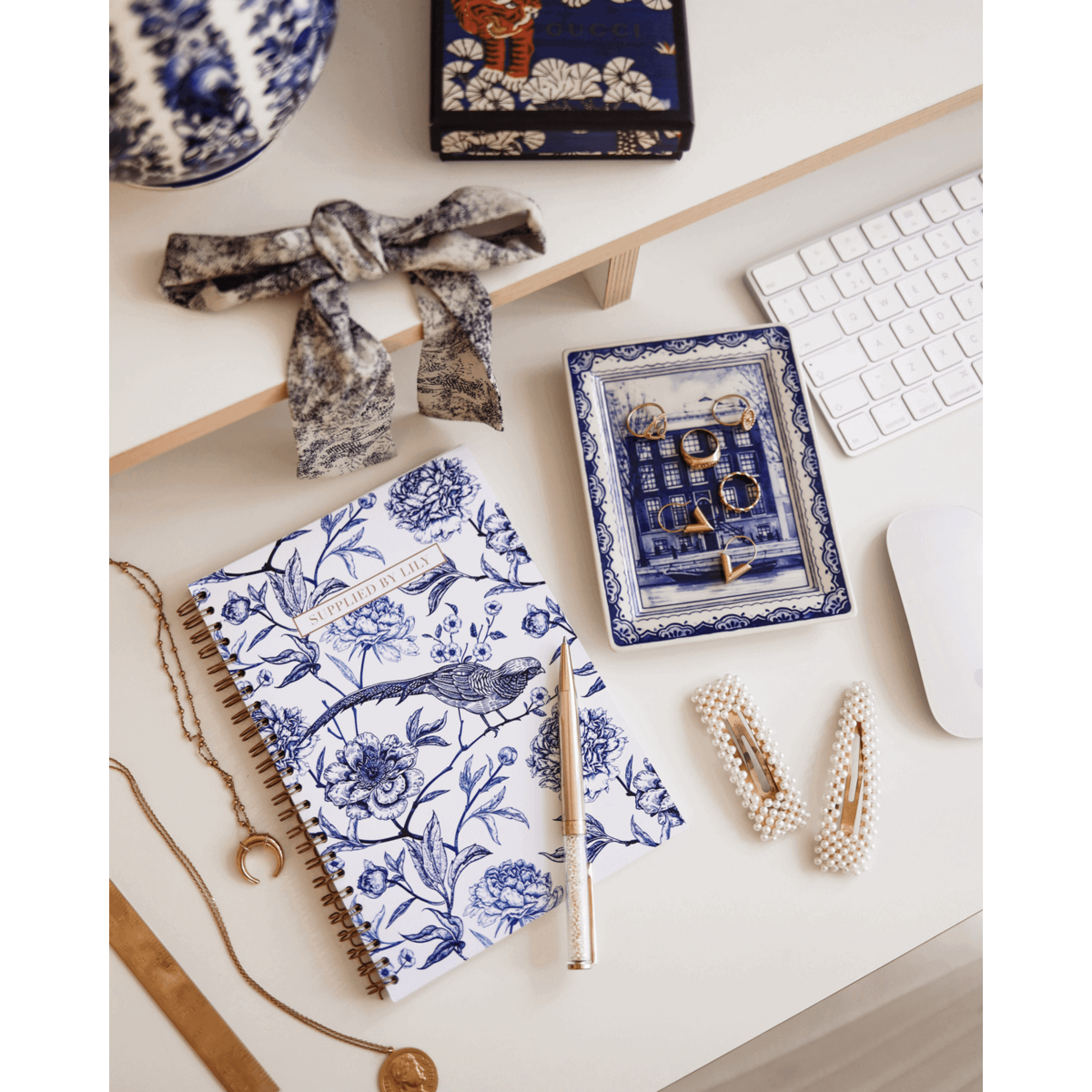 A5 Spiral Notebook in Luxurious Toile de Jouy