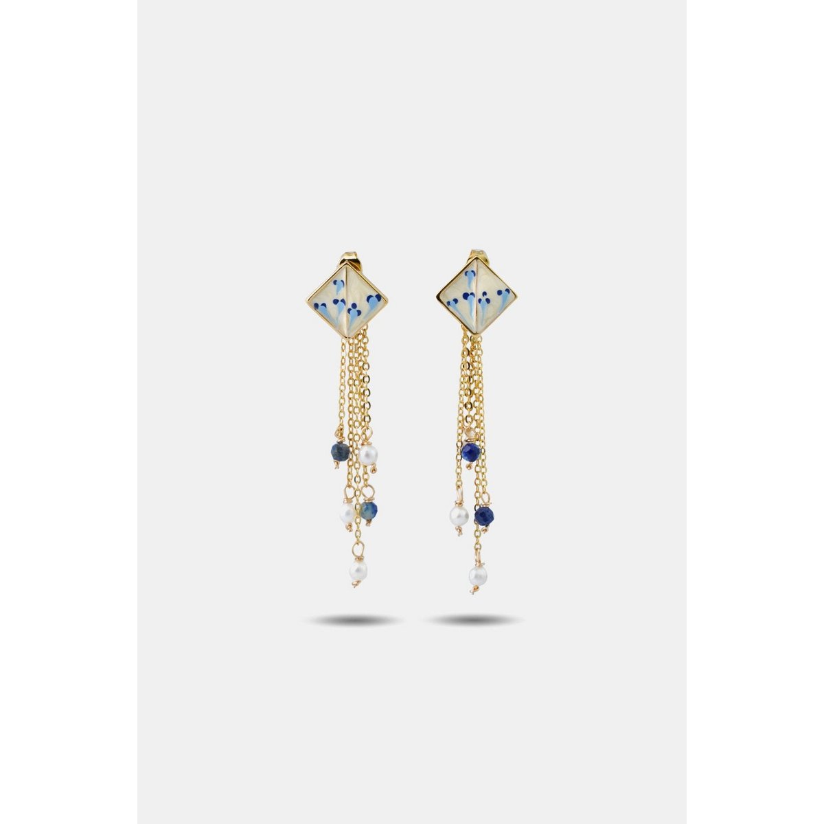 Varia Enamel Earrings – detachable Lapis & Pearl drop
