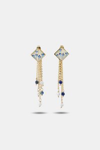 Varia Emaille Oorbellen – afneembare Lapis & Parel druppel