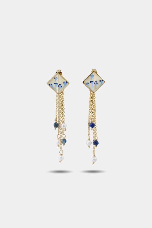 Varia Enamel Earrings – detachable Lapis & Pearl drop