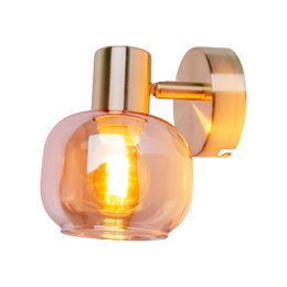Spot muro di vetro "Libby", classica lampada da parete in metallo color ottone e vetro colorato in ambra, con presa E14, per sala da pranzo, soggiorno, corridoio o ufficio, 16 cm