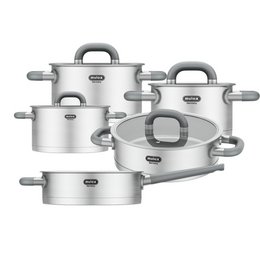 Lugano edilstahl topfset 6tlg. + Stielpfanne 24 cm + servierpude 24 cm
