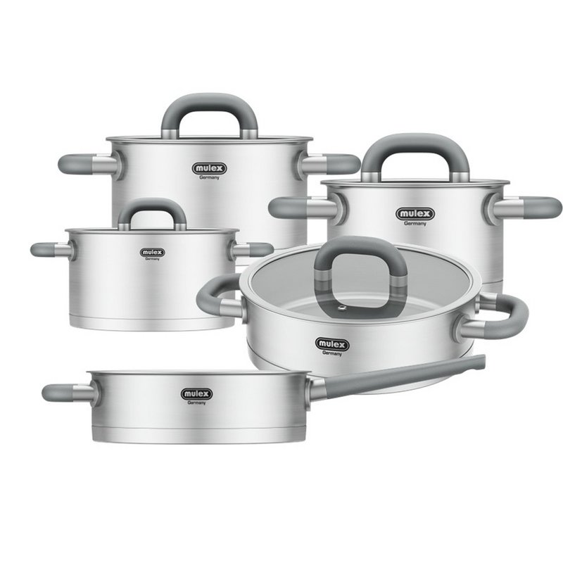Lugano Edilstahl Topfset 6TLG. + Stielpfanne 24 cm + Servier pad 24 cm