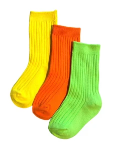 Pack of 3 socks for children, orange/yellow/green