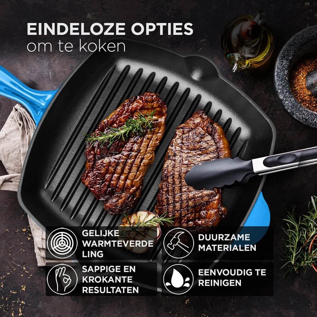 Sartén Grill de Hierro Fundido - Azul - 27cm
