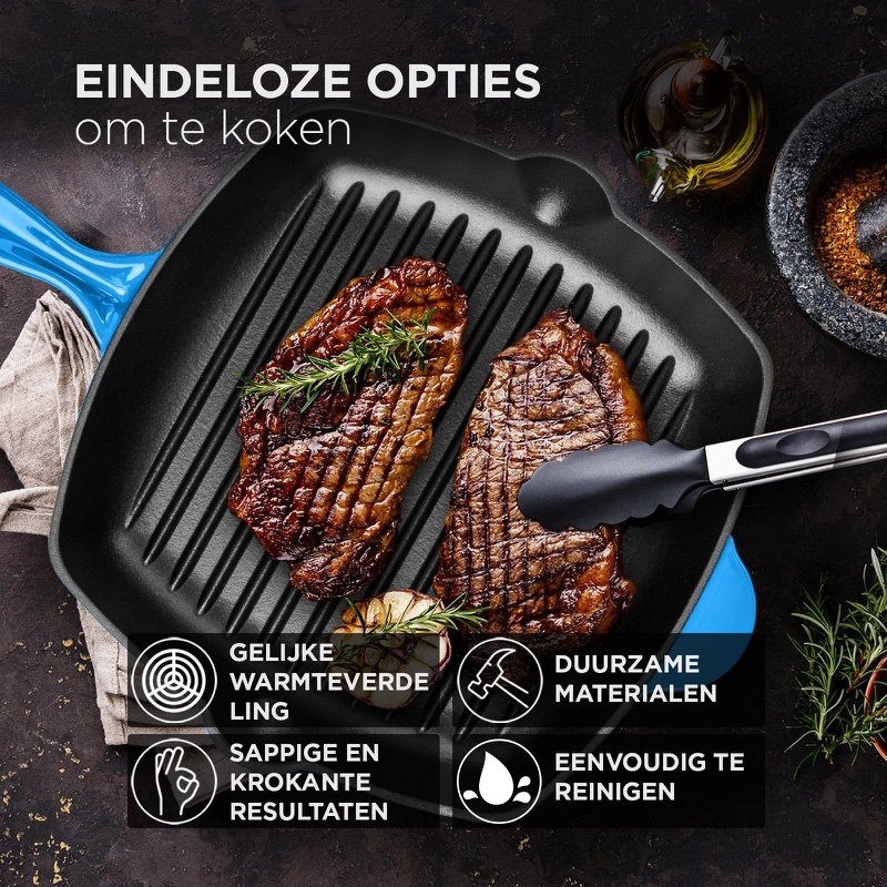 Grillpfanne aus Gusseisen – Blau – 27 cm