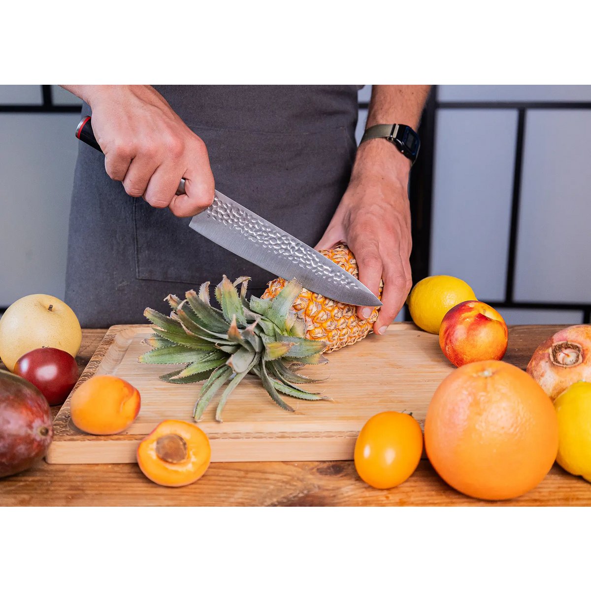 Knife - Gyuto (chef knife) with bamboo Saya and bamboo box - 200 mm blade