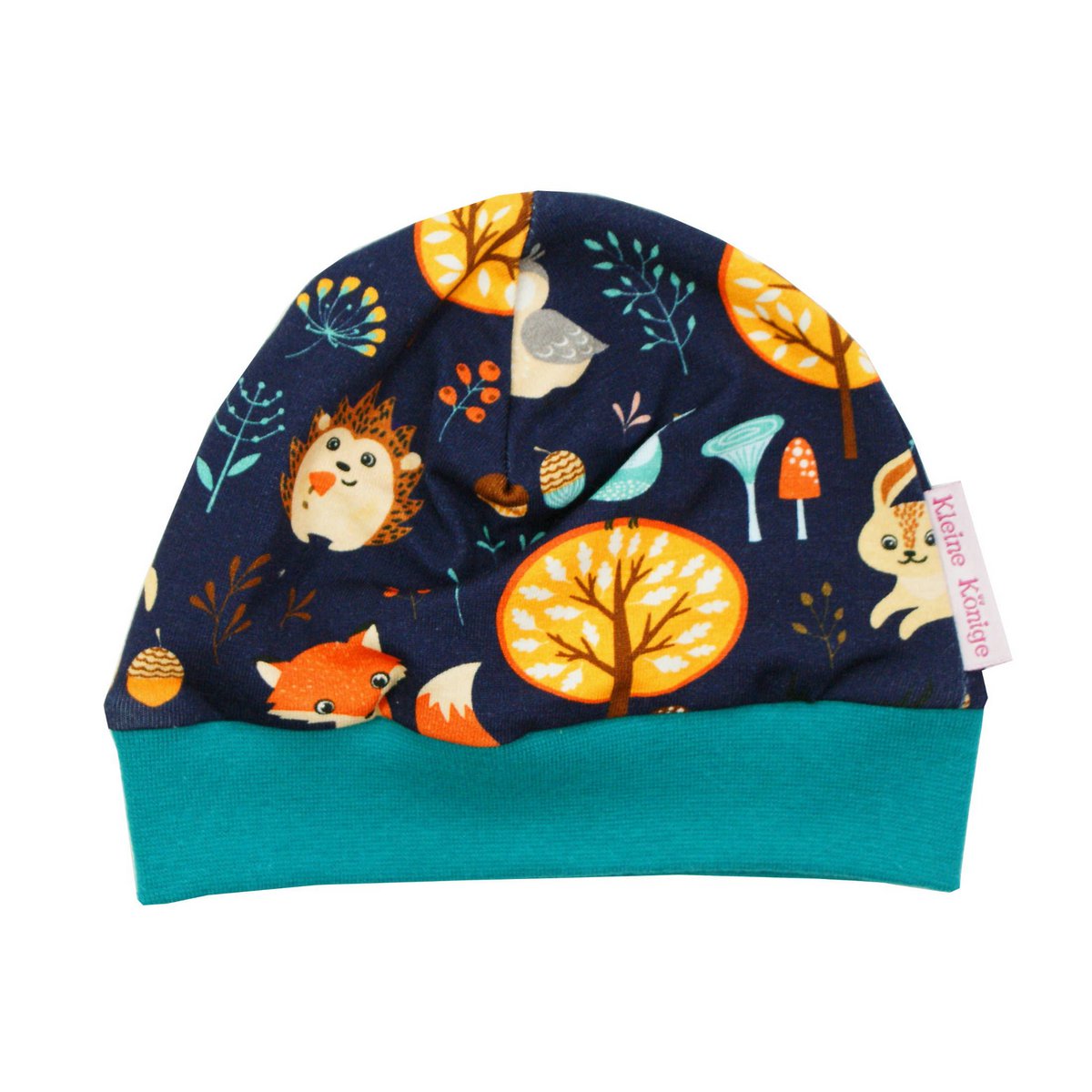 Gorro bebé animales del bosque Forest Friends azul marino, verde abeto