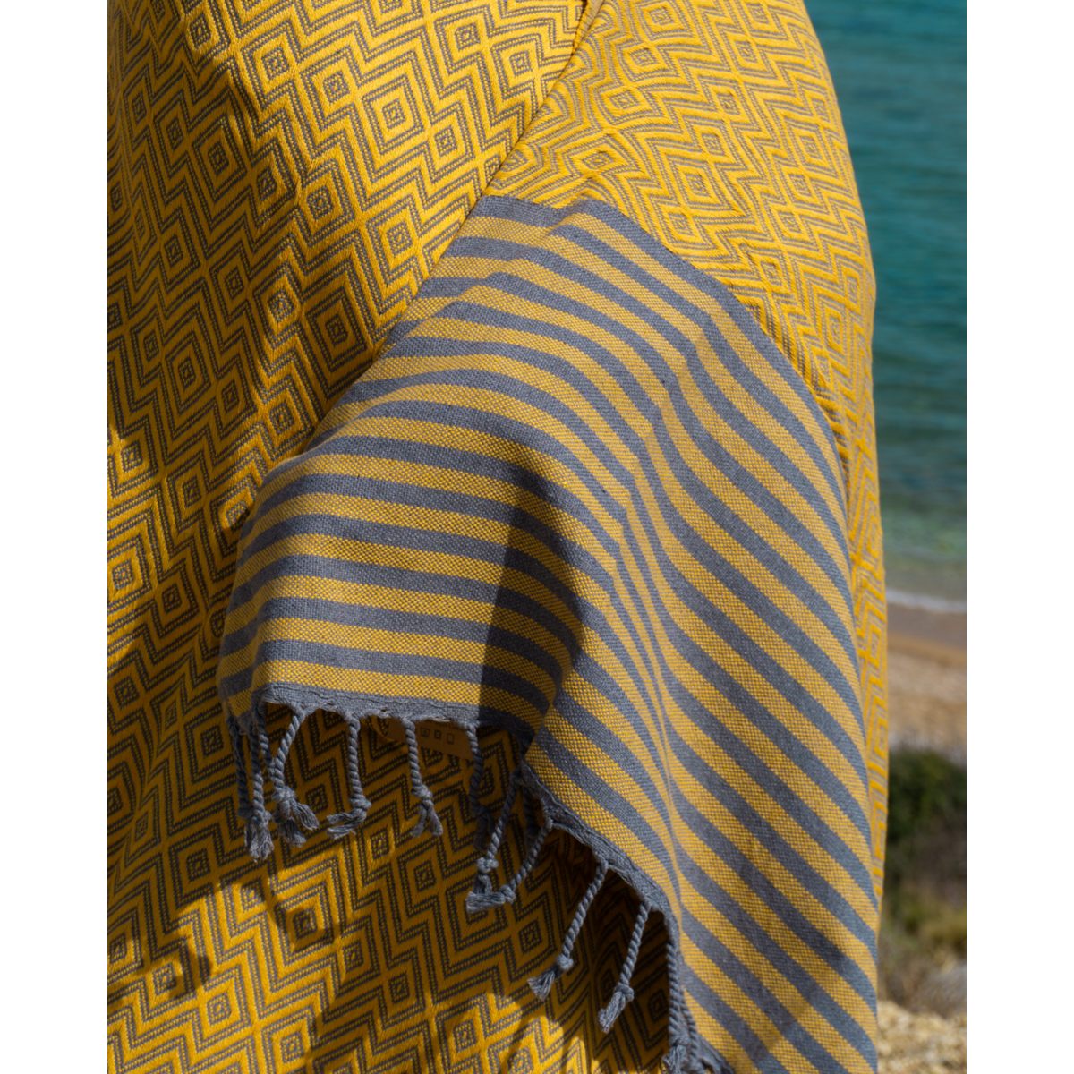 Telo da piscina Hammam in cotone SAHARA – Asciugatura rapida e leggero – Giallo - 180x100 cm