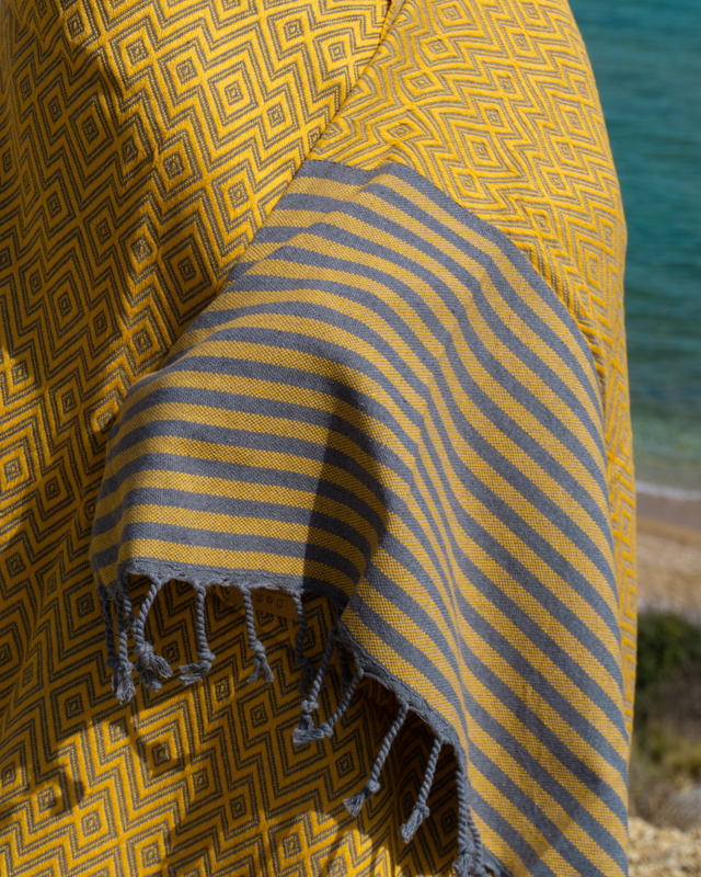 Telo da piscina Hammam in cotone SAHARA – Asciugatura rapida e leggero – Giallo - 180x100 cm