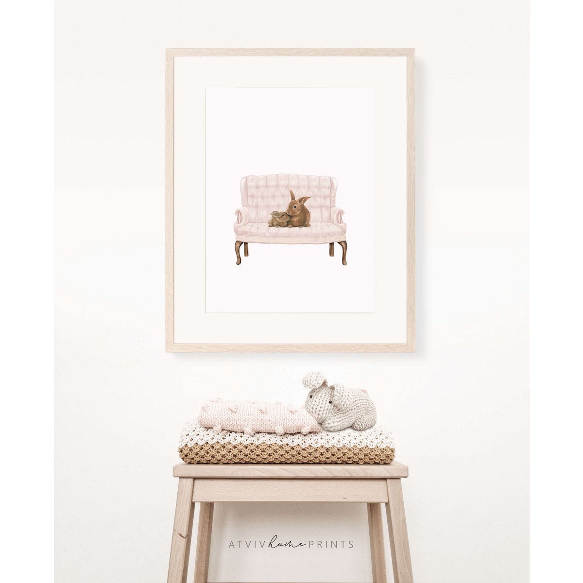 Bunny nursery art print, mother and baby, bunny poster, cute bunny poster, pink girls room poster, easter poster, cute bunny print, girls nursery art print, girls room