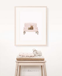 Bunny nursery art print, mother and baby, bunny poster, cute bunny poster, pink girls room poster, easter poster, cute bunny print, girls nursery art print, girls room