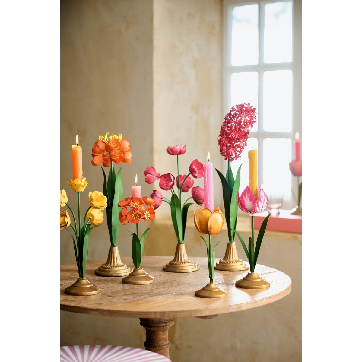 Candle Holder Metal Flower Orange 22.5cm