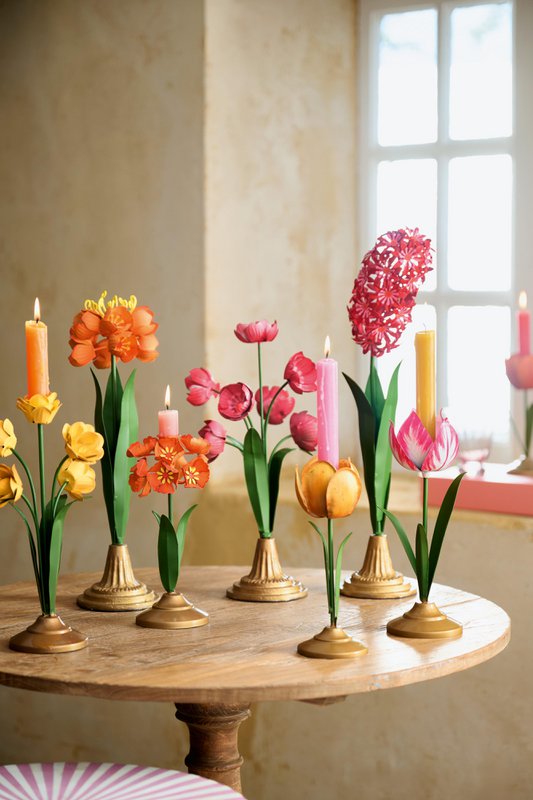 Candle Holder Metal Flower Orange 22.5cm