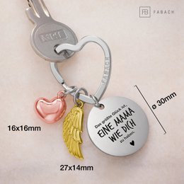 Llavero ángel de la guarda "Best Mom" ​​- amuleto de la suerte en forma de corazón con alas de ángel y placa grabada con un mensaje amoroso