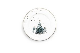 Decorative plate with Christmas tree design, 21 cm in diameter, featuring a winter scene with stars.