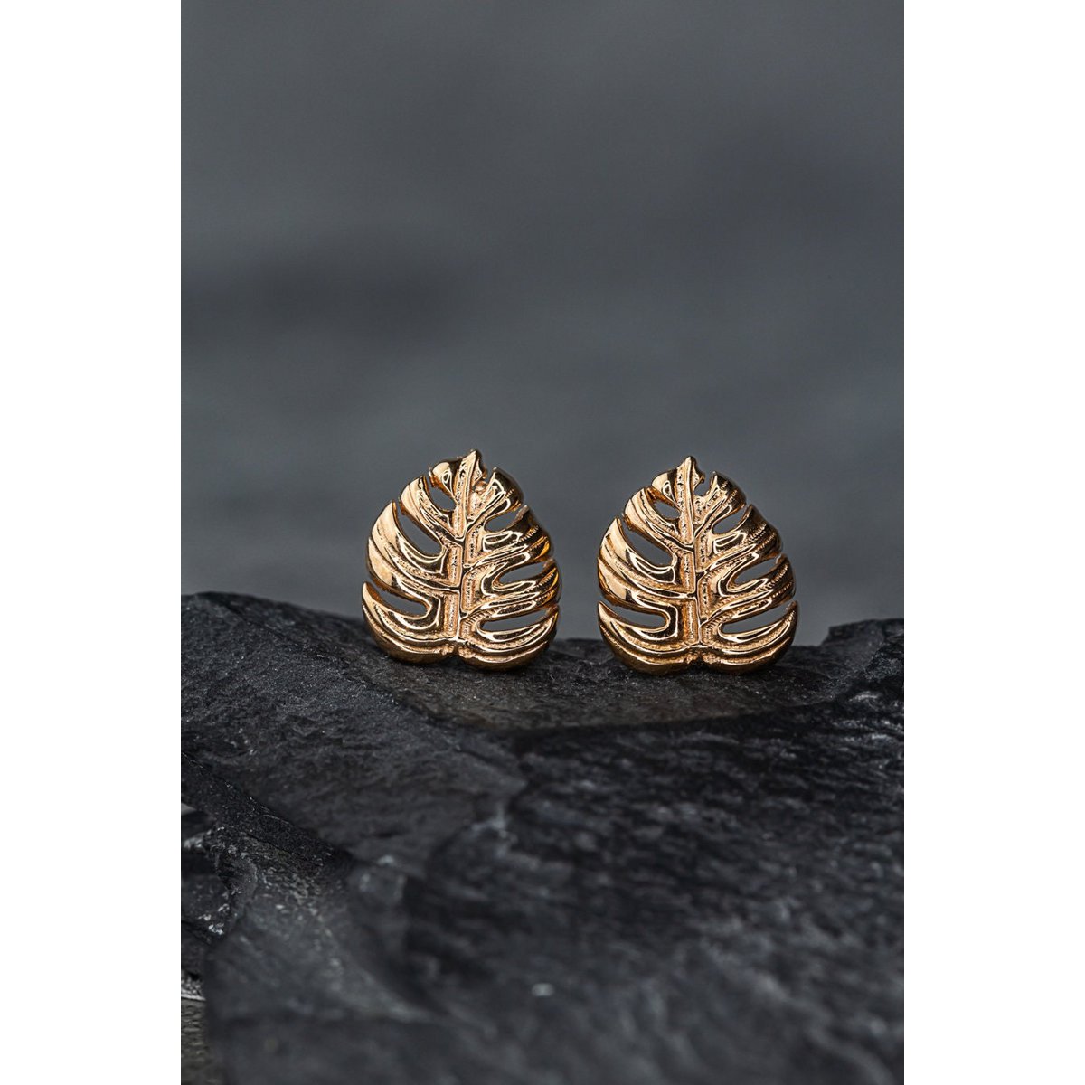 Monstera Leaf Stud Oorbellen - 925 Sterling Rose Verguld - Exotische Bladeren Sieraden - OHR925-89