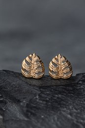 Monstera Leaf Stud Øreringe - 925 Sterling Rose Guldbelagt - Eksotiske blade smykker - OHR925-89