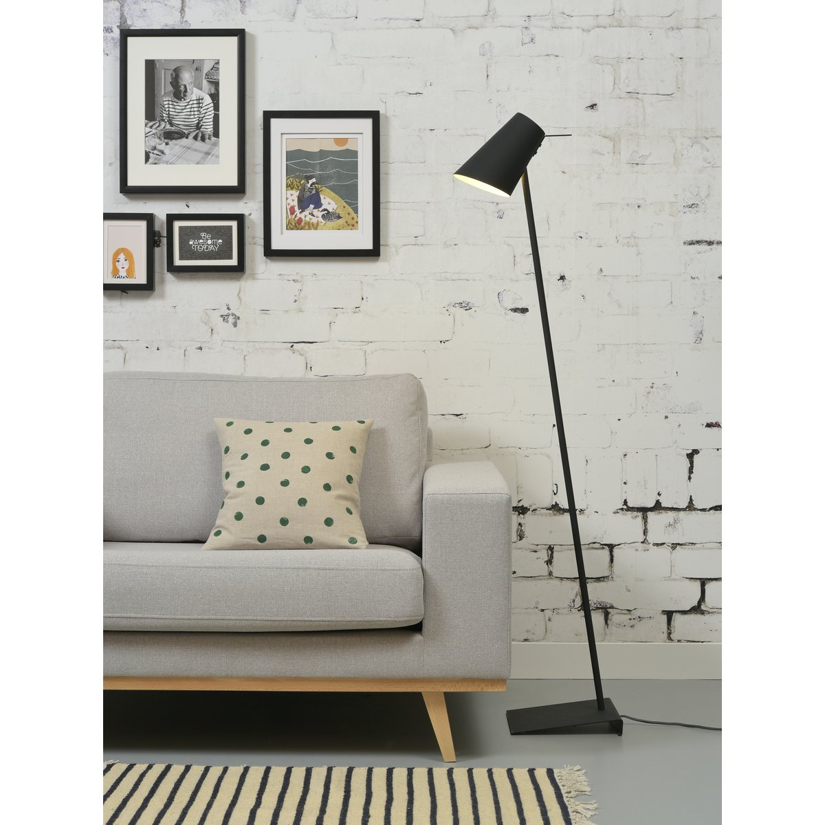 Vloerlamp ijzer/acabado de goma Cardiff, zwart