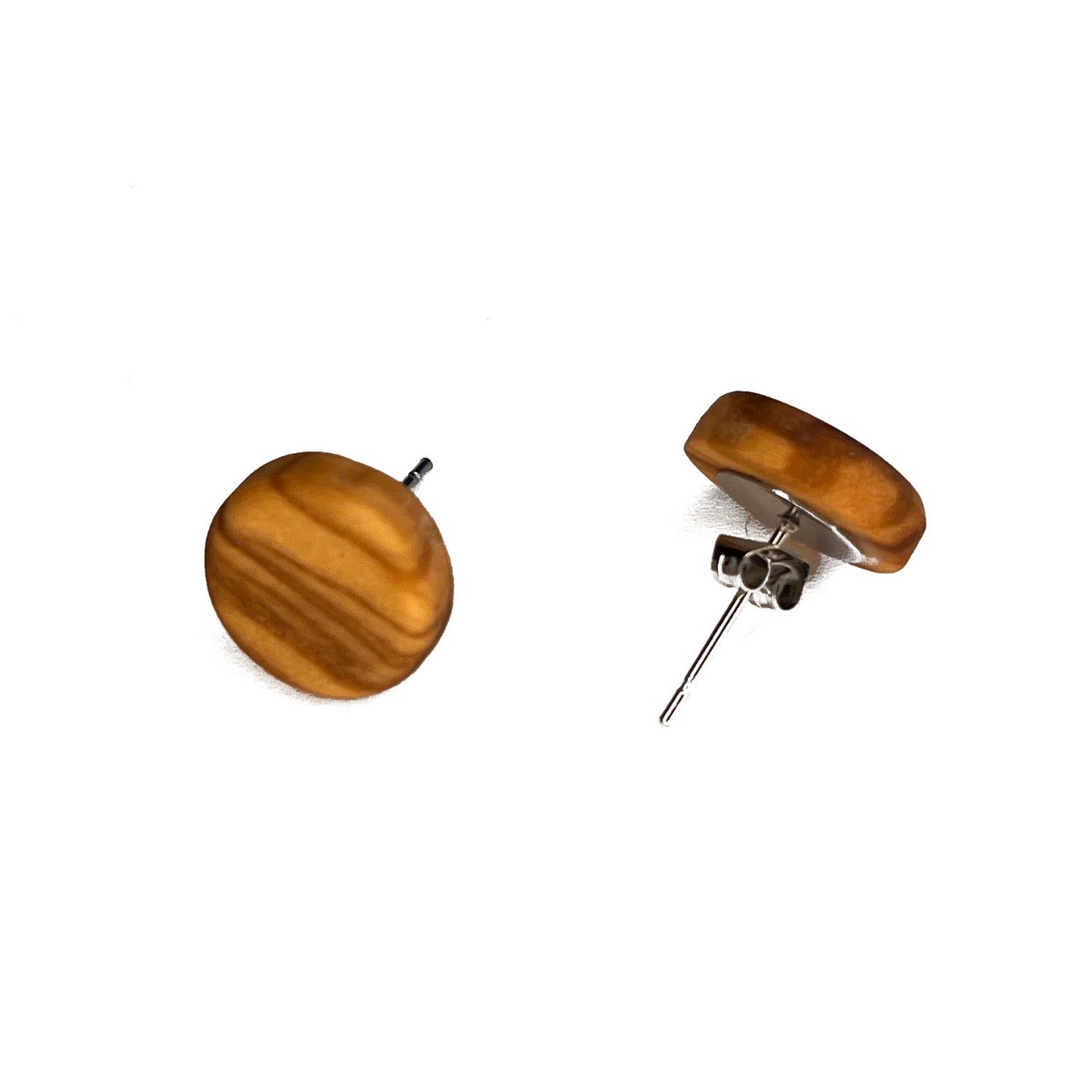 Boucles d'oreilles clous 12 mm en véritable bois d'olivier naturellement maîtrisé, design arrondi et élégant, beau grain marron