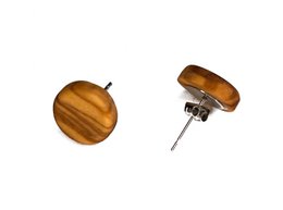 Boucles d'oreilles clous 12 mm en véritable bois d'olivier naturellement maîtrisé, design arrondi et élégant, beau grain marron