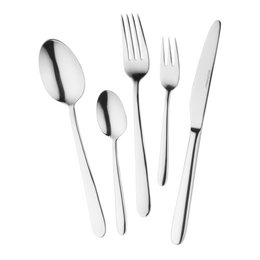 Stainless steel cutlery set with polished finish, available in 60-piece or 30-piece sets. Includes forks, knives, and spoons suitable for everyday use.