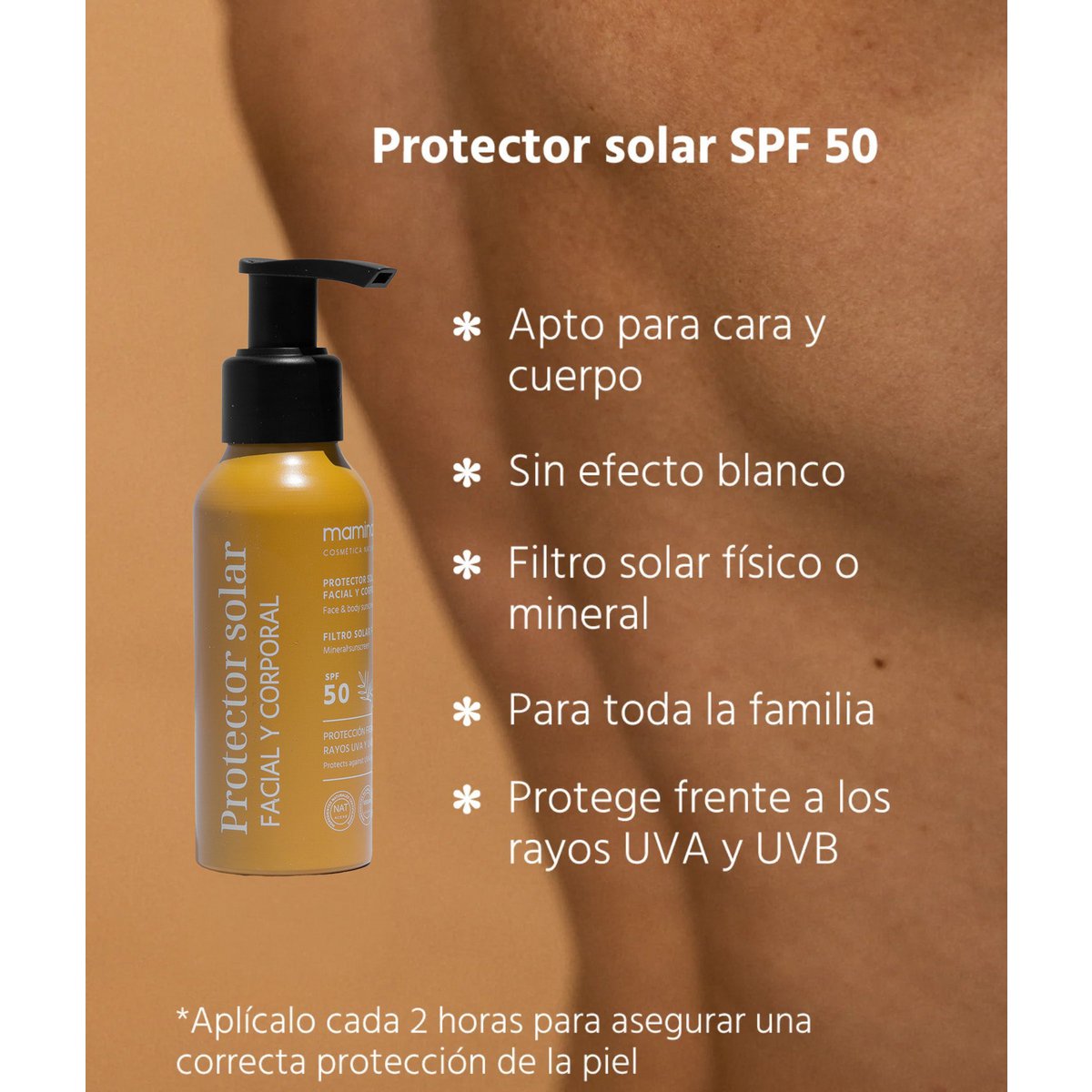 Protector Solar Natural - Facial y Corporal - SPF 50 - 100ml.