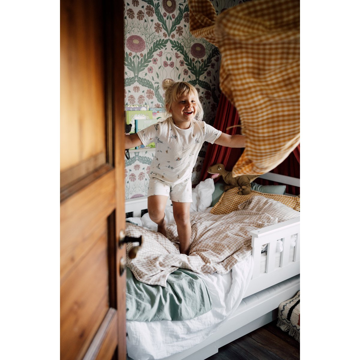 Housse de couette et taie d'oreiller enfant TISU, Vichy Beige