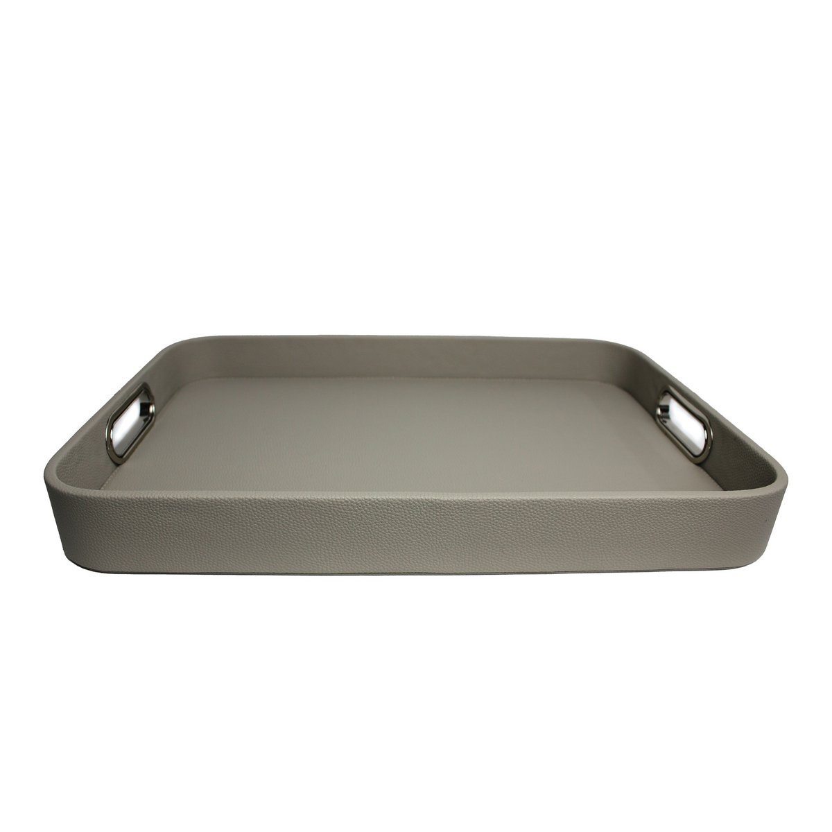 Tablette en cuir synthétique gris clair en cuir lisse avec poignées en acier inoxydable 45 × 33 × 6cm