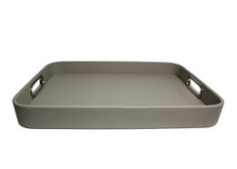 Tablette en cuir synthétique gris clair en cuir lisse avec poignées en acier inoxydable 45 × 33 × 6cm