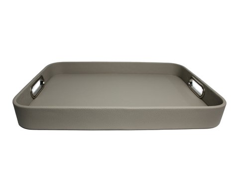 Tablet Synthetisch lederen lichtgrijs lederen look met roestvrijstalen handgrepen 45 × 33 × 6 cm