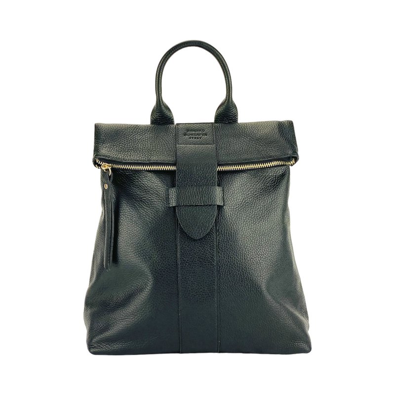 RB1021A | Soft women's backpack in genuine leather Made in Italy with adjustable shoulder straps. Zipper and accessories in shiny gold metal - Black color - Dimensions: 30 x 34 x 10.5 cm