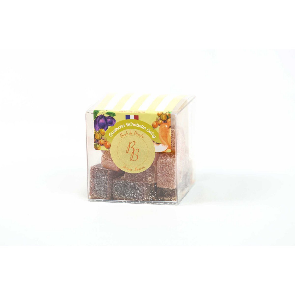 Mixture of quetsche, mirabelle plum and quince fruit jellies (180g box)