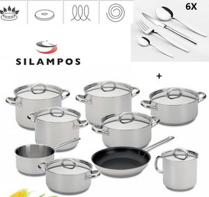 SILAMPOS 9-PIECE 18/10 ST. STEEL SET + 24 ST. STEEL CUTLERY PIECES WITH STEAK KNIFE