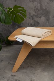 Natural-colored hemp terry head towel, soft and absorbent, perfect for the bathroom.