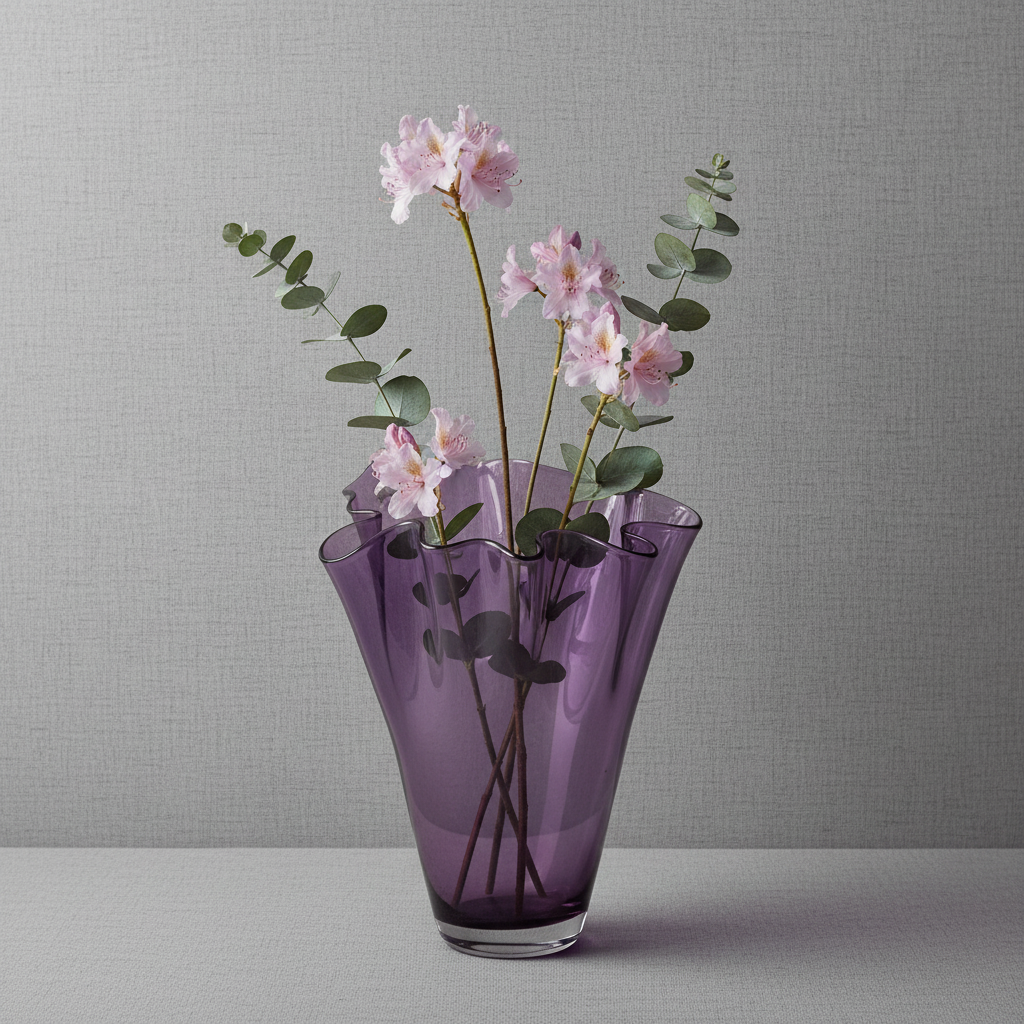 Vase Glas gewellt violett Glasvase Tischvase lila