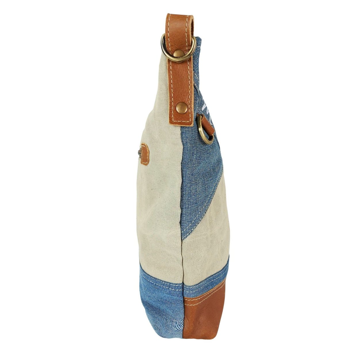 Sunsa hobo bag. Pouch bag made of upcycled jeans and canvas. Women's/girls' shoulder bag with adjustable handle. Lightweight large fabric bag with zipper.
